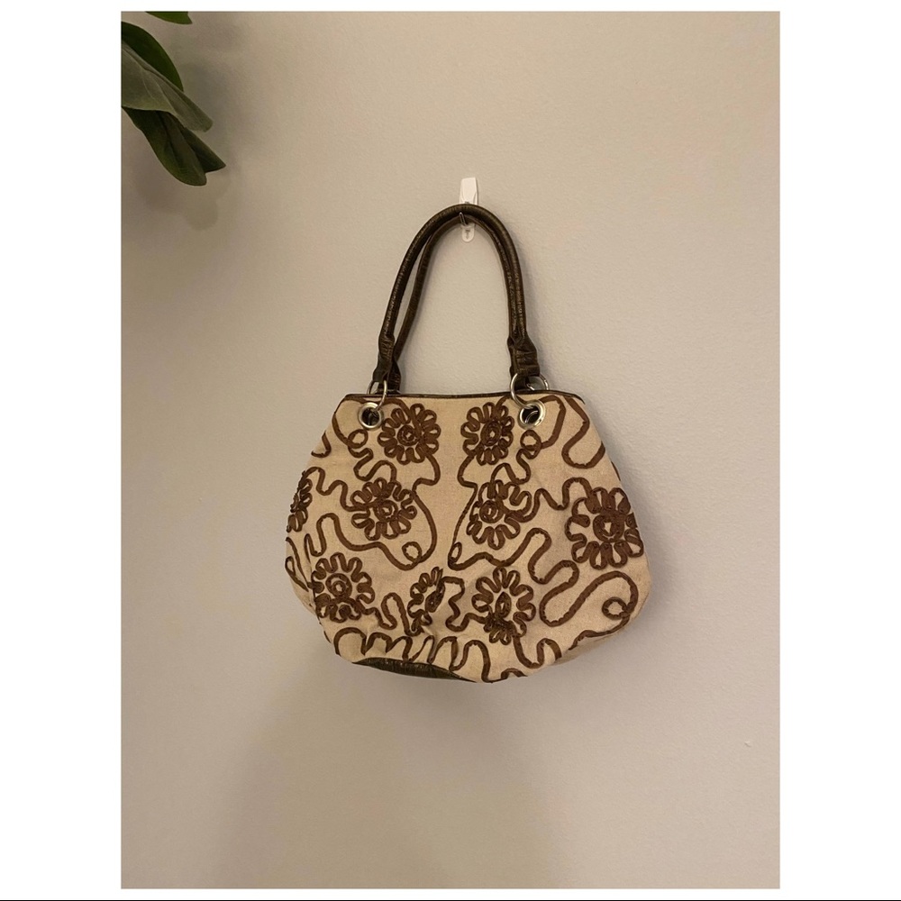 Bueno Brown and Beige Purse with Embroidery